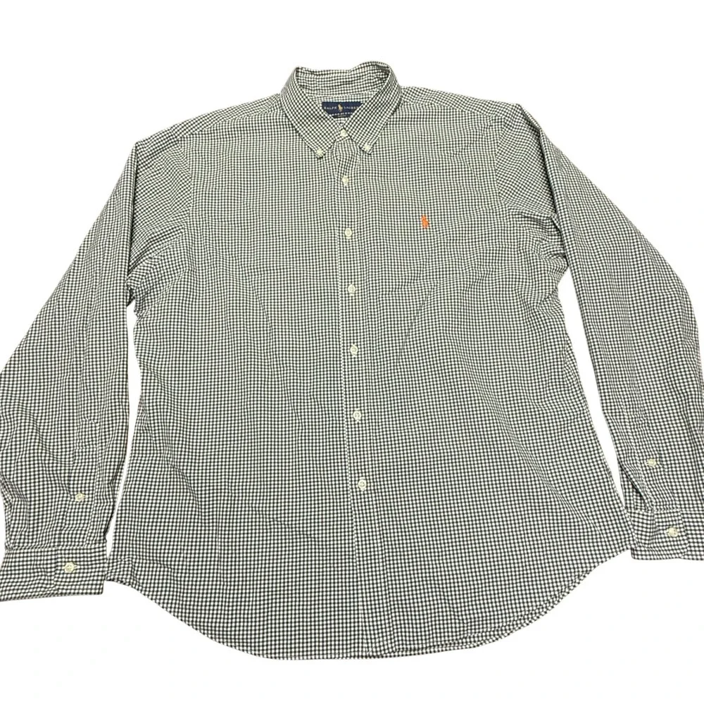 Polo Ralph Lauren Button Down Men XXL Green Gingham Check Slim Fit Long Sleeve